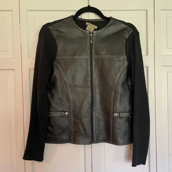 Escapade 100% leather knit moto style jacket small - Picture 10 of 10